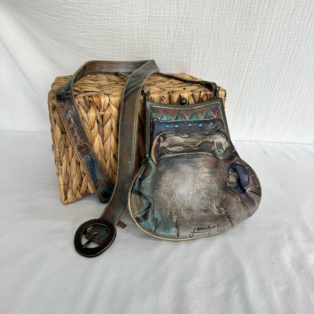 Vintage Jane Yoo Hand-Painted Leather Purse & Belt Set | Artisan Wearable Art